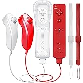 PZL 2 Pack New Remote with Nunchuck for Wii Controller, Compatible with Nintendo Wii/Wii U, with Silicone Case - White and Red