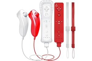 PZL 2 Pack New Remote with Nunchuck for Wii Controller, Compatible with Nintendo Wii/Wii U, with Silicone Case - White and Re