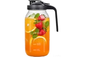 RIGHTLED 2 Quart Wide Mouth Glass Pitcher with Lid, 64oz Mason Jar Pitcher, Leak-proof Iced Tea Pitcher,Heavy Duty Container for Fridge Sweet Tea,Juice,Cold Brew Coffee,Breastmilk Storage Drinks-1PACK/Black
