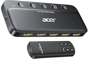 acer HDMI Switch 5 in 1 Out [4K@60Hz, HDMI 2.0, HDCP 2.3, HDR] Switcher with Remote, Supports, DTS, Dolby, Work for PS5/Xbox/