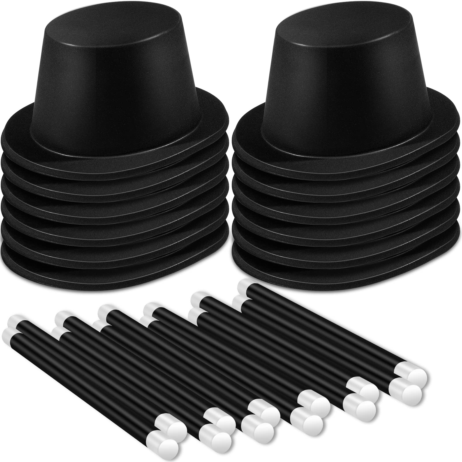 Photo 1 of SATINIOR 12 Pcs Magician Black Top Hat Plastic top Hats with 12 Magician Wands Plastic Large Magic Party Favors for Kids Dress up Party Birthday Supplies