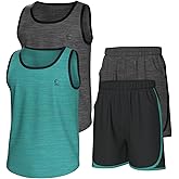 Essenclo Boys Clothing Sets, Athletic Crew Neck Sleeveless T-Shirt and Boys' Short Sets Outfits w/Pockets 4 Pcs - Size 3-16
