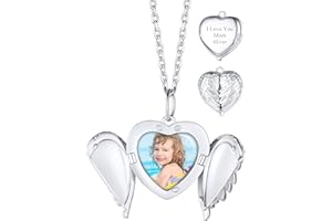 Custom4U Angel Wing Locket Necklace That Holds Picture for Women,Gold/Rose Gold/Black 925 Sterling Silver Heart Lockets with 