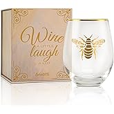 Onebttl Unique Bee Gifts - Ethnic Mandala Bee Stemless Wine Glass, Best for Bee Lovers, Perfect with Red Wine Gin Cocktail Fizzy Drinks - Gold - for Birthday, Celebrations, Housewarming