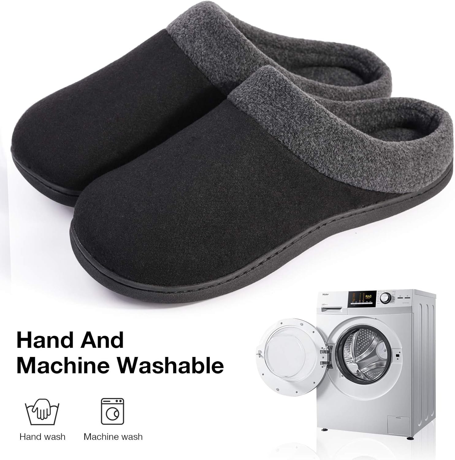  | HomeIdeas Men's Woolen Fabric Memory Foam Anti-Slip House Slippers, Autumn Winter Breathable Indoor Shoes | Slippers
