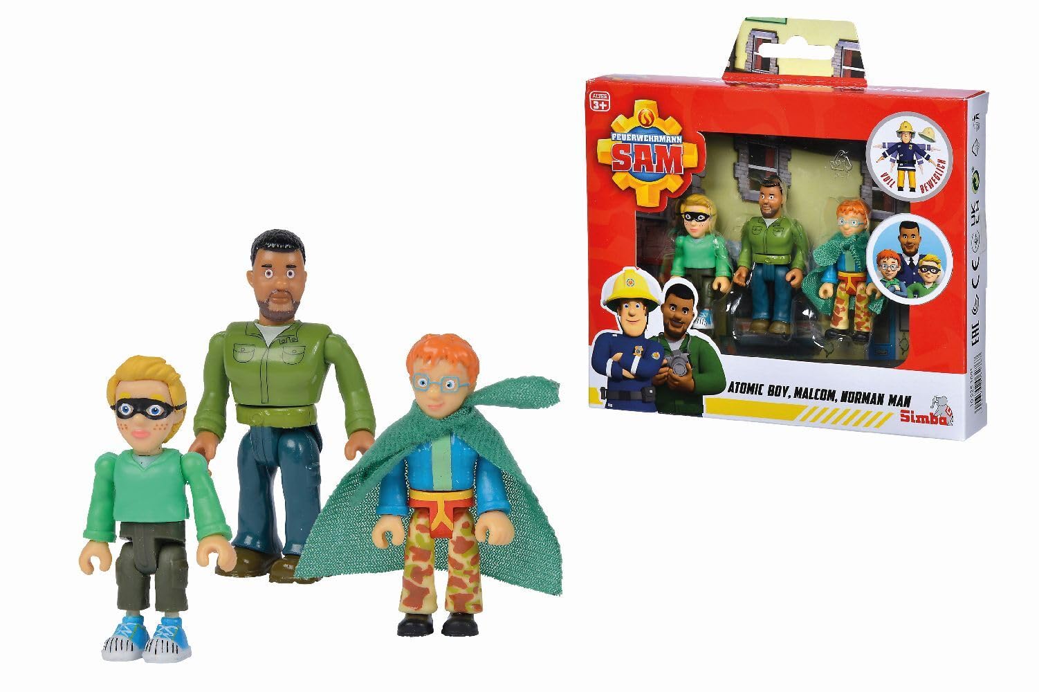 Simba 109251091 Fireman Sam Superhero Figure Set, Policeman Malcom, Norman and James, Fully Movable, 7.5 cm