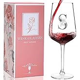 Personalized Wine Glass Gifts for Women, Monogrammed A-Z Wine Glass with Gift Box & Greeting Card, Customized Wine Glasses Initial Wine Glasses Gift for Birthday, Mothers Day, Best Friend, Sister (S)
