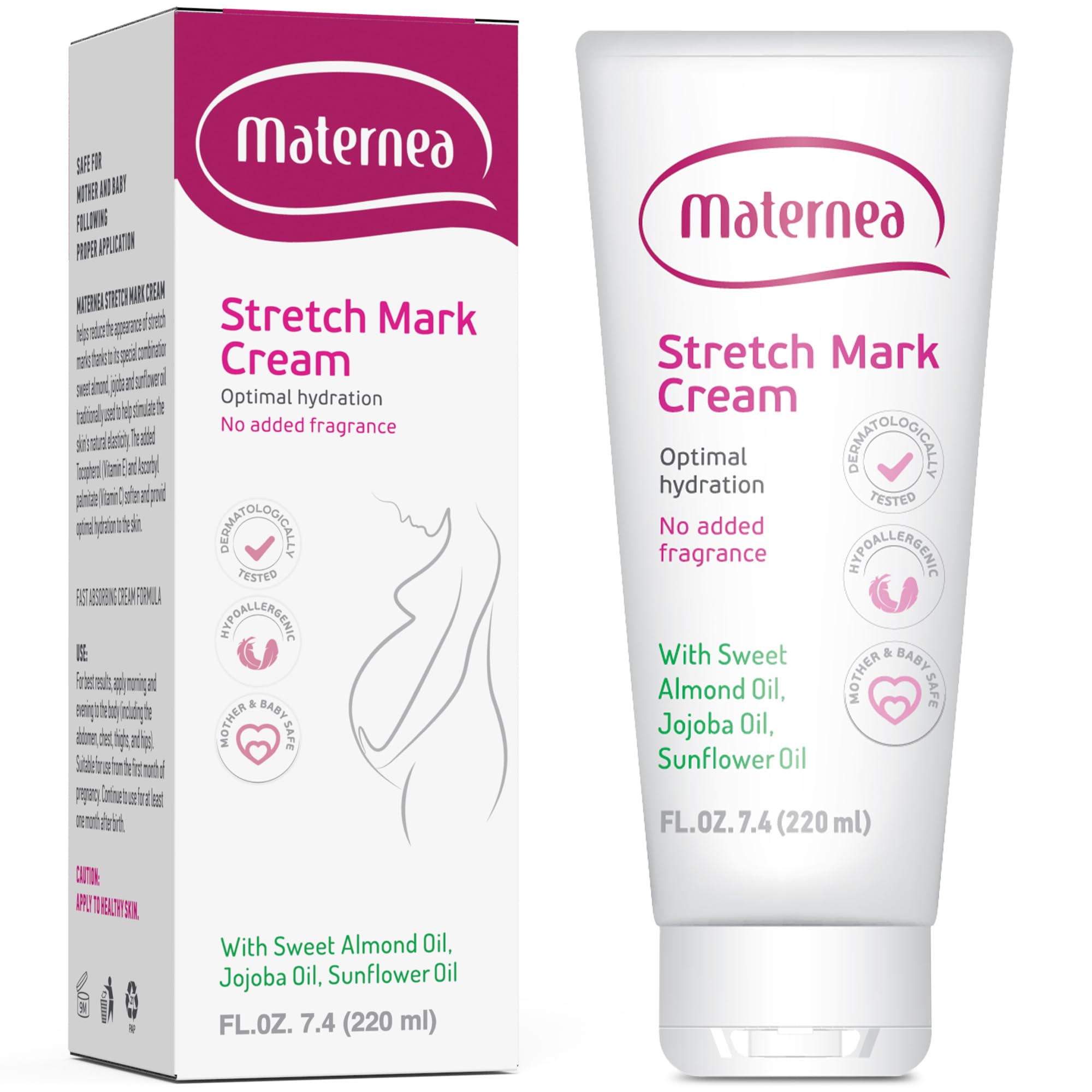 Maternea Stretch Mark Cream - Provides optimal skin hydration and improves its appearance. 7.44 FL. OZ. (220ml)