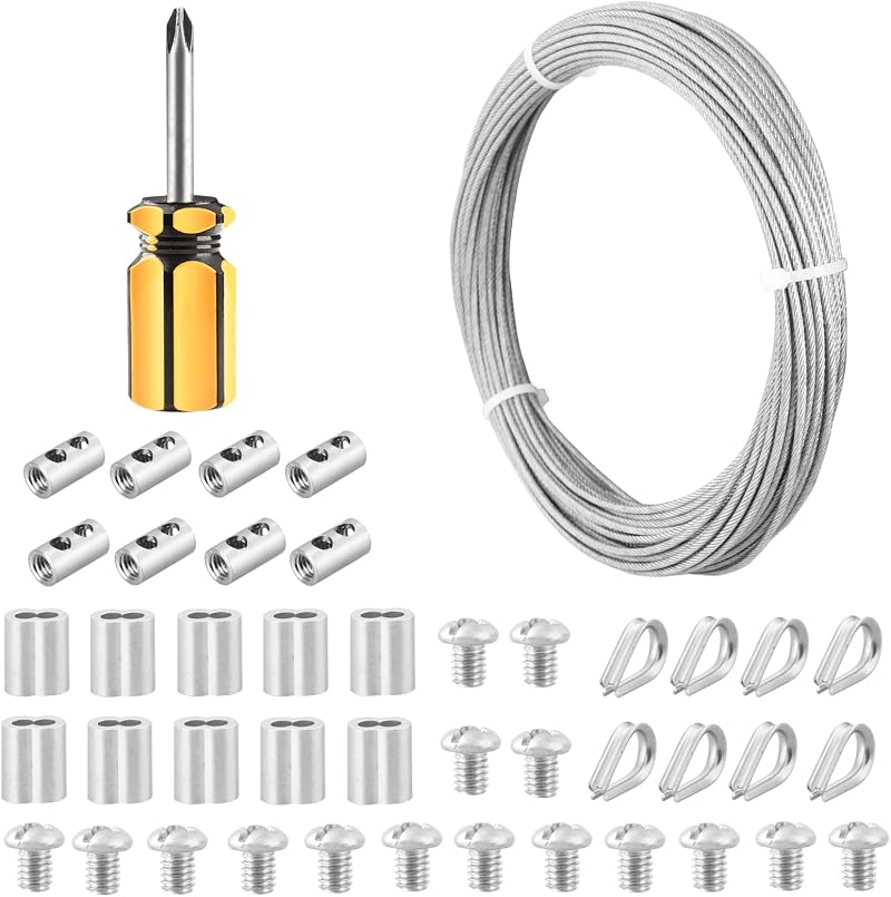 Abimars 2mm Wire Rope Kit 20M PVC Coated Steel Cable with Fixings