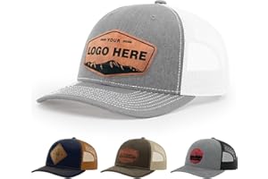 Personalized Custom 112 Style Trucker Leather Patch Hat for Men & Women, 6 Panel Structured Baseball Cap with Snapback Enclos