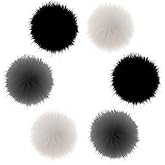 Fzxdfg 6Pieces Faux Furry Pom Pom Ball with Elastic Loop DIY Faux Fur Fluffy Ball for Hats Bags Key Chains Accessories 3.9inch/10CM (Black, White, Gray)