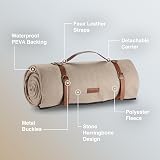 VonShef Picnic Blanket Beige Herringbone 200x300cm Waterproof Backing view 6