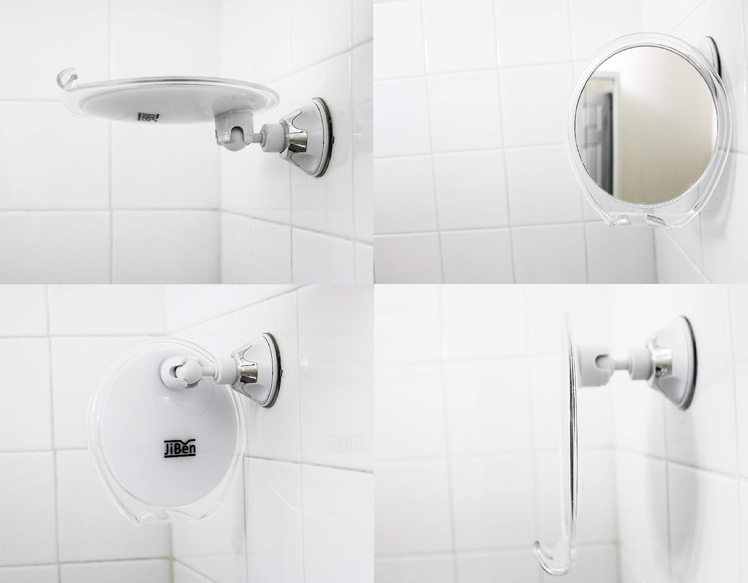 JiBen Fogless Shower Mirror with Power Locking Suction Cup, Builtin