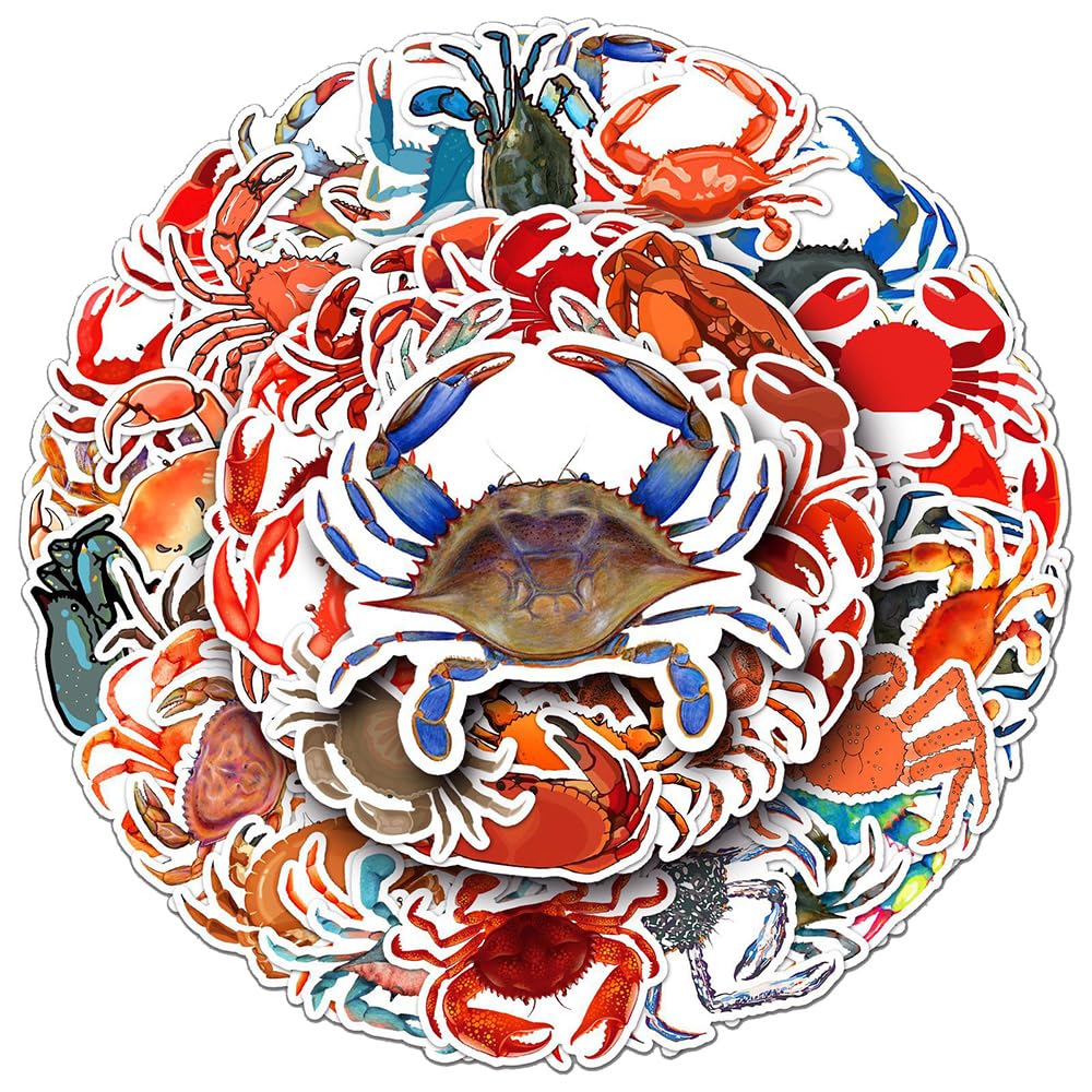Ratgoo 50 Pcs Cartoon Crab Stickers Pack – Colorful Cute Ocean Waterproof Vinyl Decal Stickers for Water Bottles Laptop Luggage Cup Skateboard Guitar Journal Scrapbook