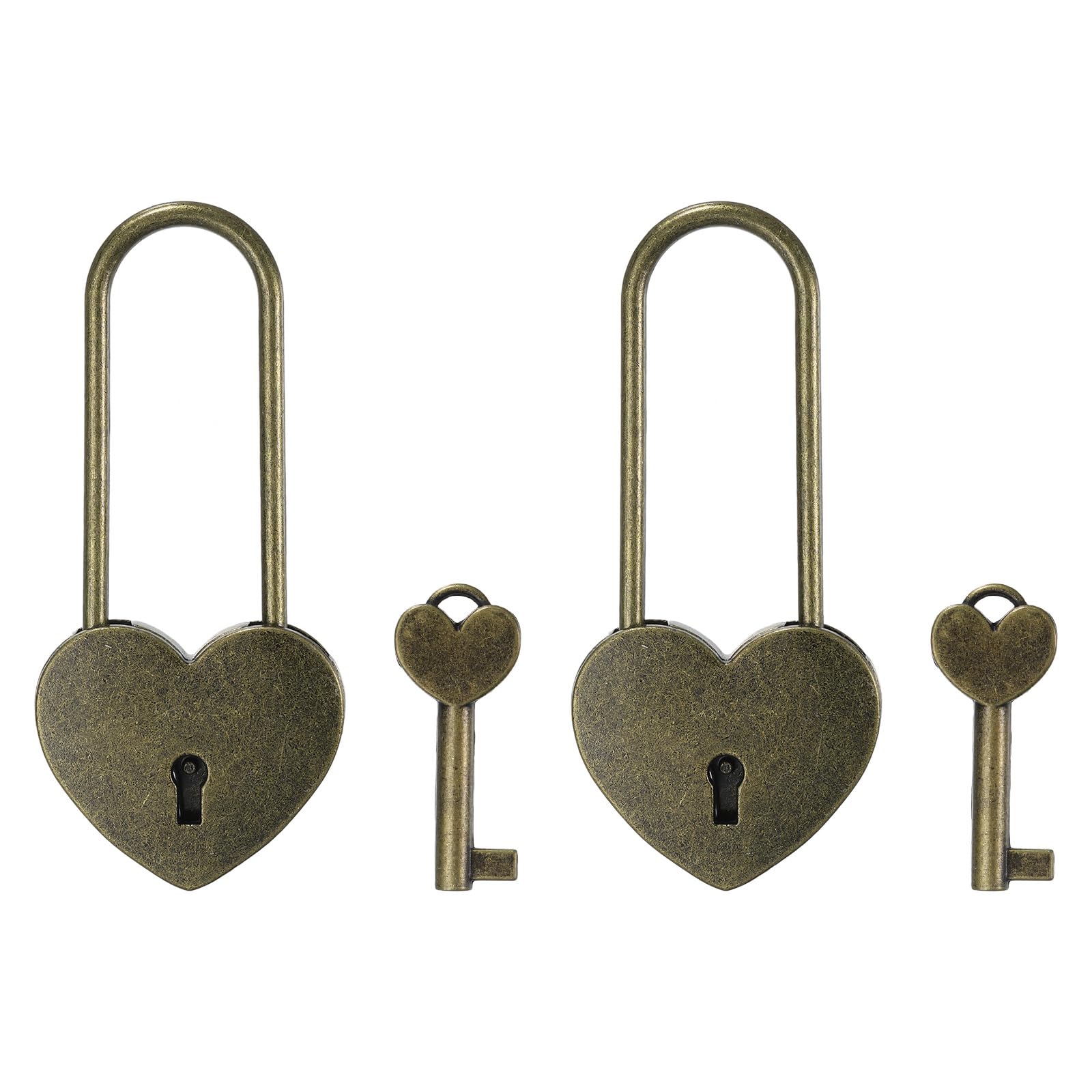 PATIKIL 3.9 Inch Love Locks Heart Padlock with Key Set, 2 Set Single Heart Couple Wishing Lock Love Padlock for Lover Bridge Anniversary Diary Book Card Box, Bronze