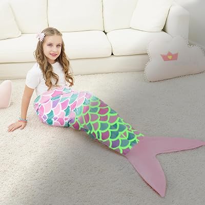 WERNNSAI Mermaid Tail Blanket 110x40cm Glow in Dark Kids Blanket