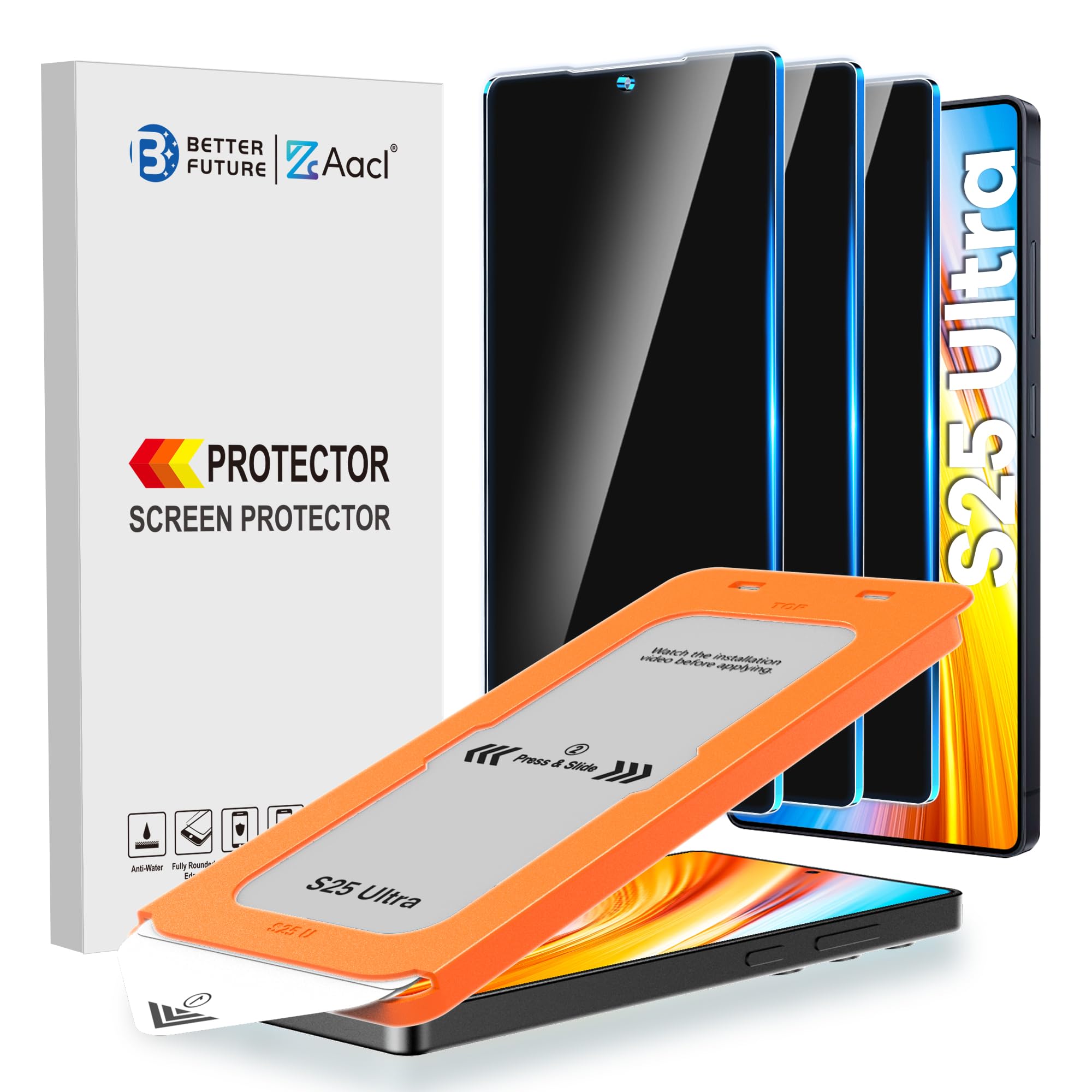 Photo 1 of AACL 3-Pack for Samsung Galaxy S25 Ultra Privacy Screen Protector Tempered Glass, Privacy Screen Protector for S25 Ultra [Fast Alignment Tool] [Bubble Free] [ Anti Spy]