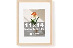 TONES FRAME DESIGN 11x14 Picture Frame Natural Wooden Frame with 8x10 Mat, 11x14 Frames Solid Wood Veneer Wooden 11 x 14 Pict