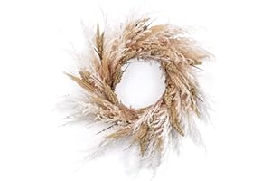 RED DECO Fall Reed Floral Welcome Wreath for Front Door - 24 inch Artificial Pampas Grass Door Wreaths for Home/Farmhouse/Wedding Party Window Wall Decor All Seasons