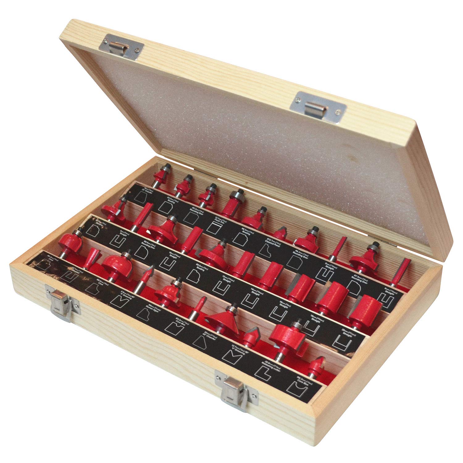 Faithfull FAIRBS30 1/4 Inch TC Router Bit Set of 30 with Storage Case Shank,Red / Silver