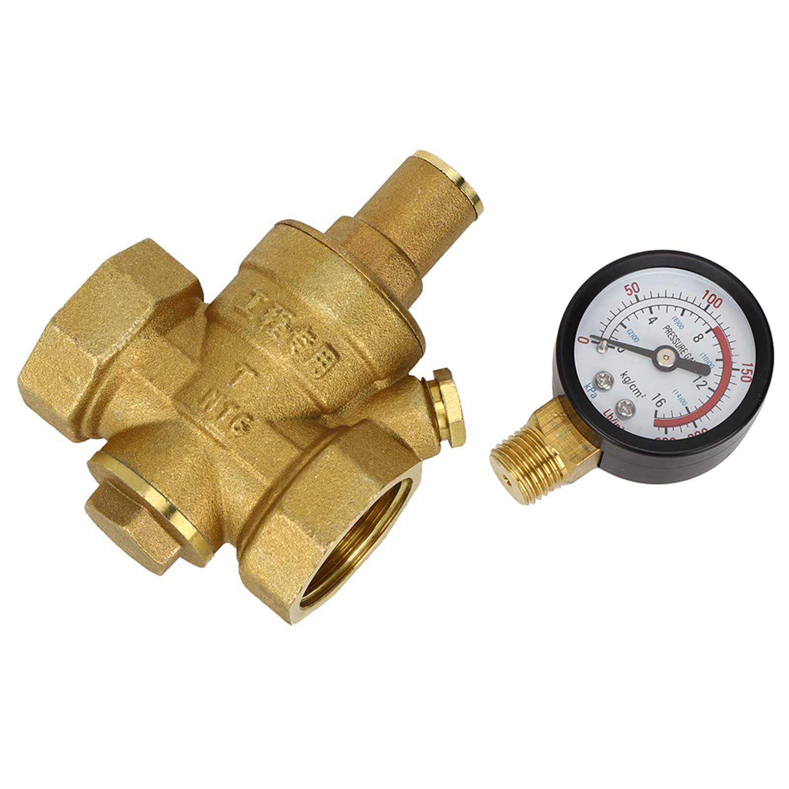 DN25 Pressure Regulator Valve Brass Adjustable Pressure Reducer Air Compressor Regulator Switch with Knob and Gauge Meter for Liquid Air