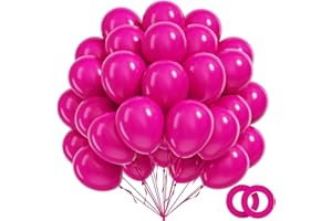 BAUANOOY 100pcs Hot Pink Balloons 12 inch, Bright Pink Latex Balloons with Pink Ribbon for Birthday Wedding Engagement Bridal Bachelorette Tropical Party Decorations