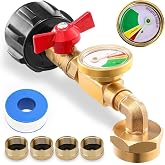 2025 Upgraded Propane Refill Adapter with Valve &amp; Gauge, Solid Brass QCC1 Refill Elbow for 1LB Small Tank to 5-40LB Cylinders, Camping &amp; Grill Use