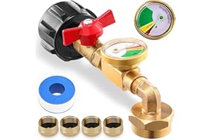 LIUCOCOTOS 2025 Upgraded Propane Refill Adapter with Valve & Gauge, Solid Brass QCC1 Refill Elbow for 1LB Small Tank to 5-40LB Cylinders, Camping & Grill Use