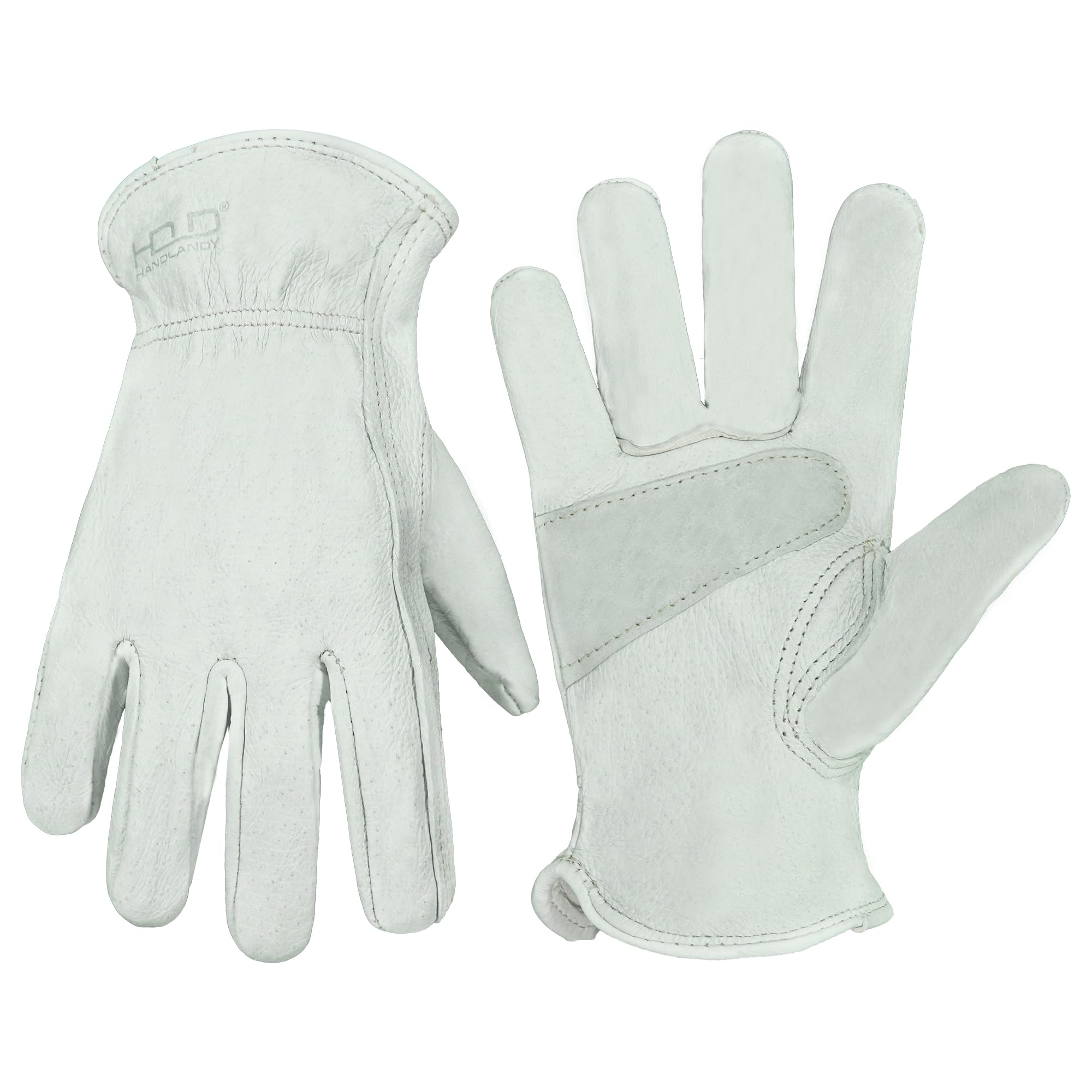 HANDLANDY Leather Gardening Gloves for Men and Women, Utility Leather Work Gloves Breathable Garden Yard Mechanic Working Gloves (Beige, L)