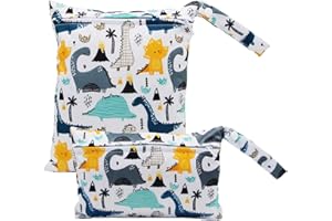 SMARBORE 2 Pack Cute Little Wet Dry Bags for Baby Diapers & Breast Pump Parts, Waterproof Reusable Wet Bag with Handle, Beach Pool Gym Bag Stroller Yoga Toiletries Daycare Organizer, 7.9"*9.8"/5.9"*8.9"