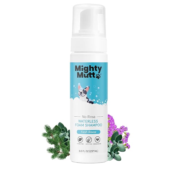 MIGHTY MUTT HYPOALLERGENIC WATERLESS SHAMPOO FOR DOGS | DRY SHAMPOO FOR DOGS | WATERLESS FOAM NO RINSE | ANTI-ITCH, SOOTHING AND DEODORIZING | FRESH BREEZE | 8 FL OZ