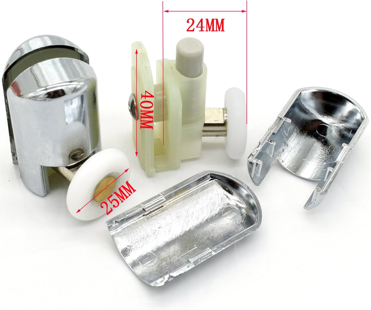 8 x ChromeplatedTop Bottom Single Shower Rollers/Runners/Wheels Replacements 25mm, Clear, 2 cm x 2 cm x 6 cm - Image 4