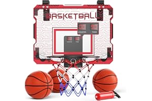 SOTAONE Indoor Mini Basketball Hoop for Kids - Over The Door Basketball Hoop with Cool LED Light/Sound Effect/Scoreboard/3 Balls, Sports Toys Birthday Gifts for 6 7 8 9 10 11 12 Year Old Boys Teens, Dark Red