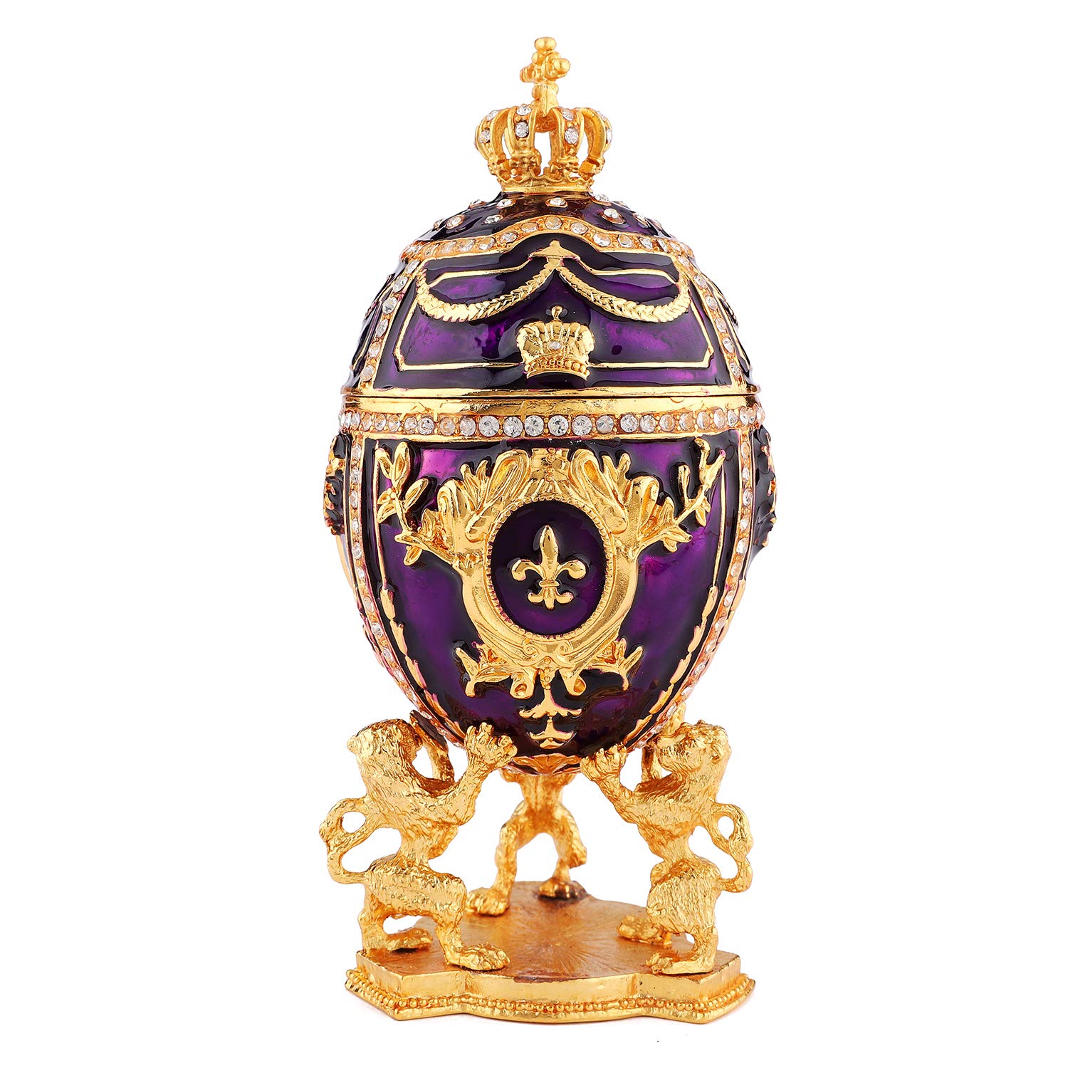 QIFU Vintage Hand Painted Easter Egg Style Hinged Jewelry Trinket Box with Rich Enamel and Sparkling Rhinestones