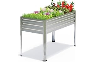 FOYUEE Galvanized Raised Garden Bed with Legs Outdoor Elevated Planter Box Stand Up Metal Flower Beds for Patio Vegetable Herb