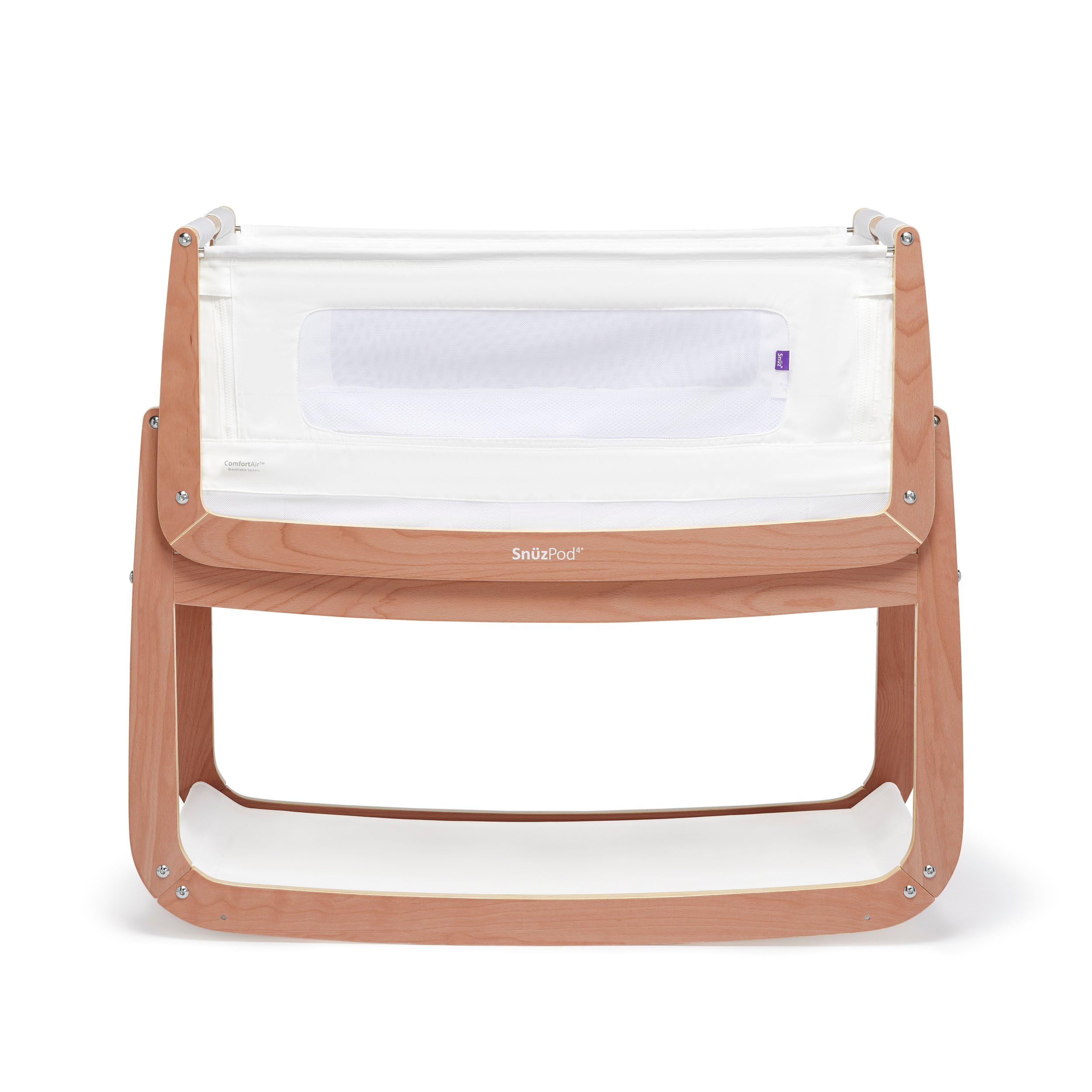 SnuzPod 4 Baby Bedside Crib โ Natural โ Safety Tested, Dual View Mesh Windows & Fits Most Beds
