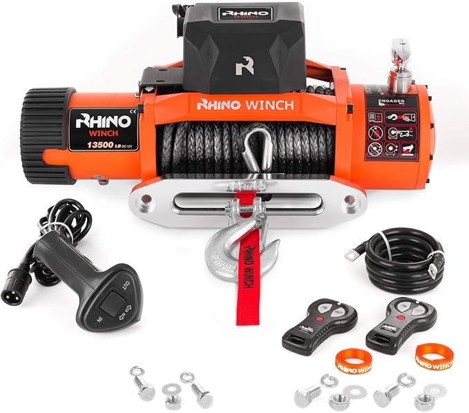 Rhino Electric Winch Wireless Recovery 24v 13500Lb / 6125Kg Synthetic