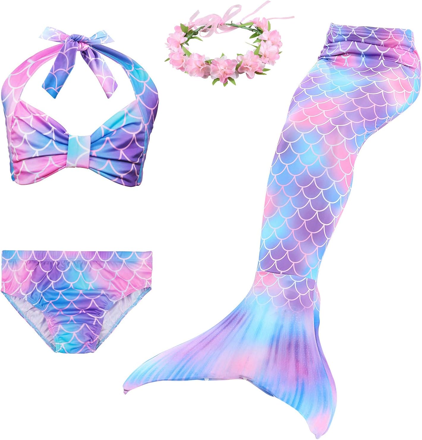 Cola de Sirena Niña 5pcs Traje de Baño Mermaid Bikini Establece Disfraz