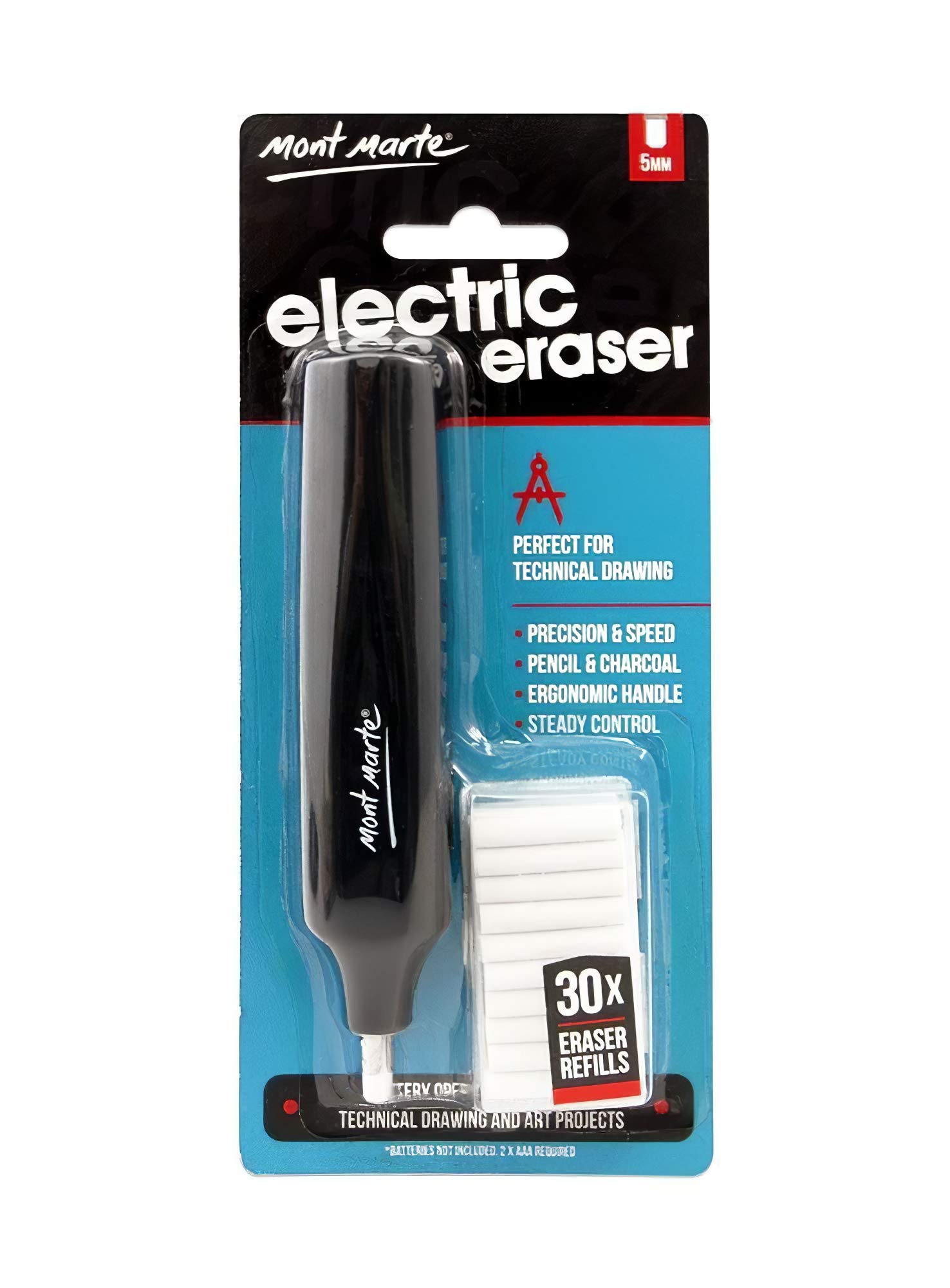 MONT MARTE Electric Eraser 30 pieces Refills included, Battery