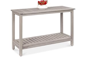 Best Choice Products 48in 2-Shelf Eucalyptus Wooden Console Table Indoor Outdoor Multifunctional Buffet Bar Storage Organizer w/Foot Sliders - Gray