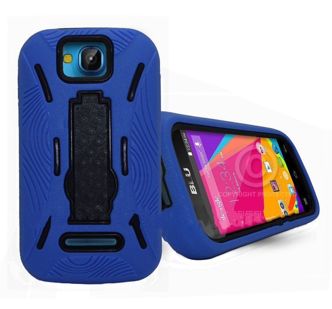 Premium Rugged Heavy Duty Drop Proof Case With Kickstand For BLU Dash JR 4.0 K D143K -NAVY