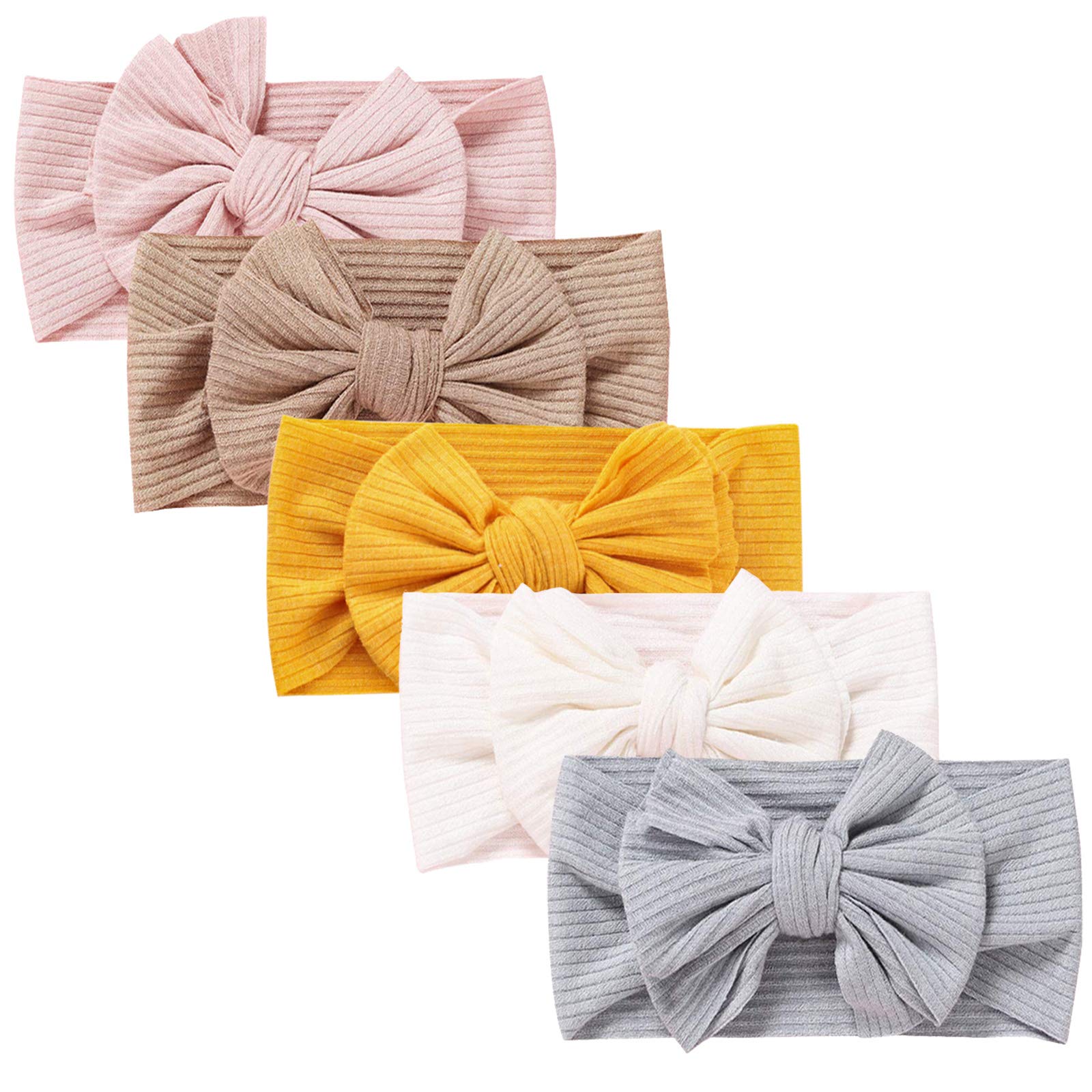 DRESHOW 5 Pack Baby Girl Nylon Headbands Newborn Infant Toddler Hairbands and Bows Child Hair Accessories