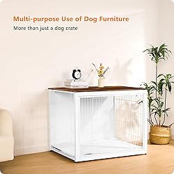 DWANTON Dog Crate Furniture with Cushion, Wooden