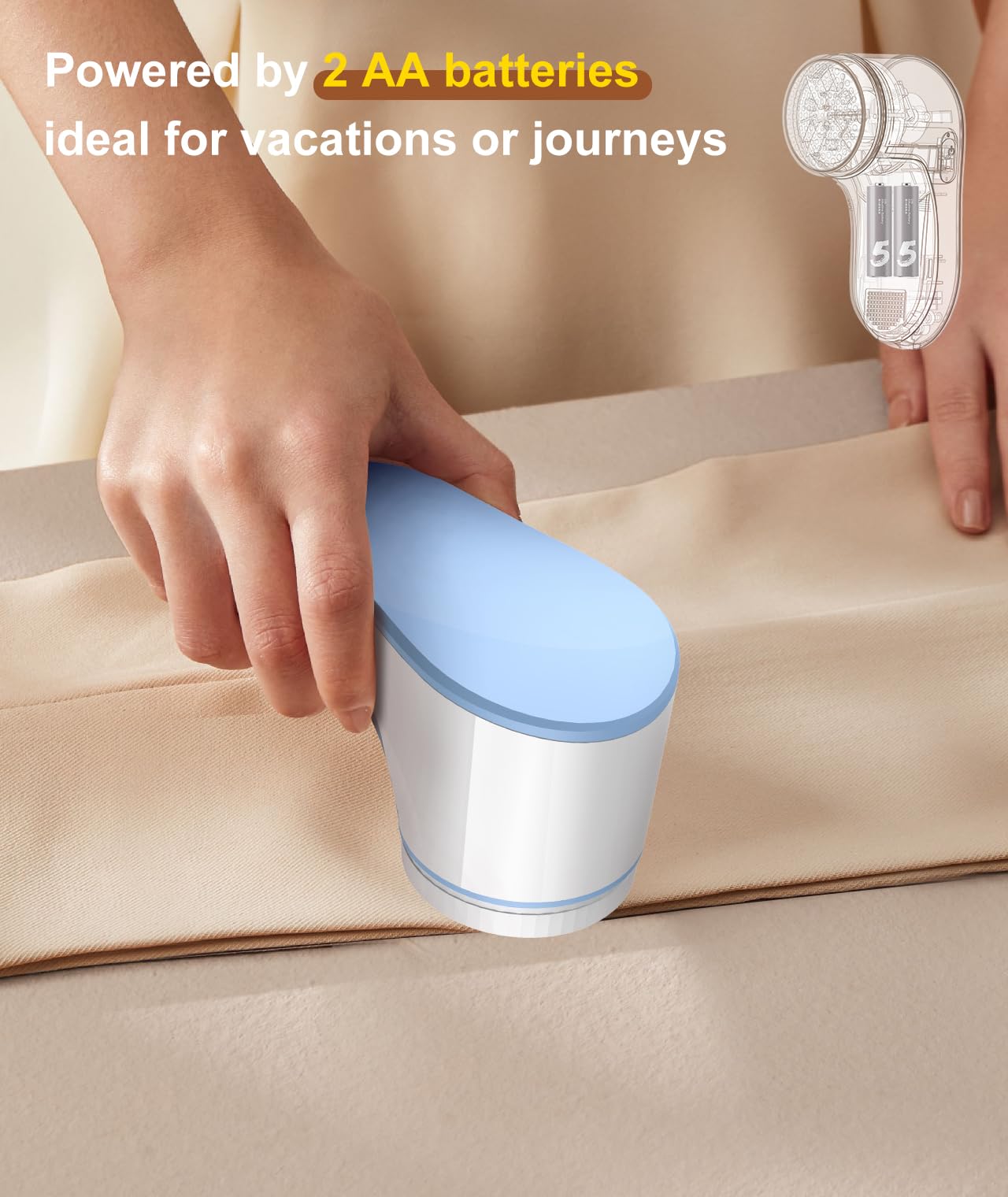 Fabric Shaver, Lint Remover for Clothes, Effectively and Quickly Remove Pills, Sweater Shaver with Stainless Steel 3-Leaf Blades and Safety Lock Protection.(Blue & White)