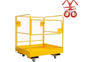 GarveeTech Foldable Forklift Safety Cage, 36"x36" 1200LBS Capacity Aerial Work Platform with Safety Harness & 4 Wheels, Yello