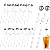 Giantree 24PCS Disco Ball Straws 70s Disco Ball Straws Mini Disco Ball Decor Reusable Straw Plastic Straws Reusable for Disco Party Decorations Birthday Wedding Cocktail Cup Decoration Silver