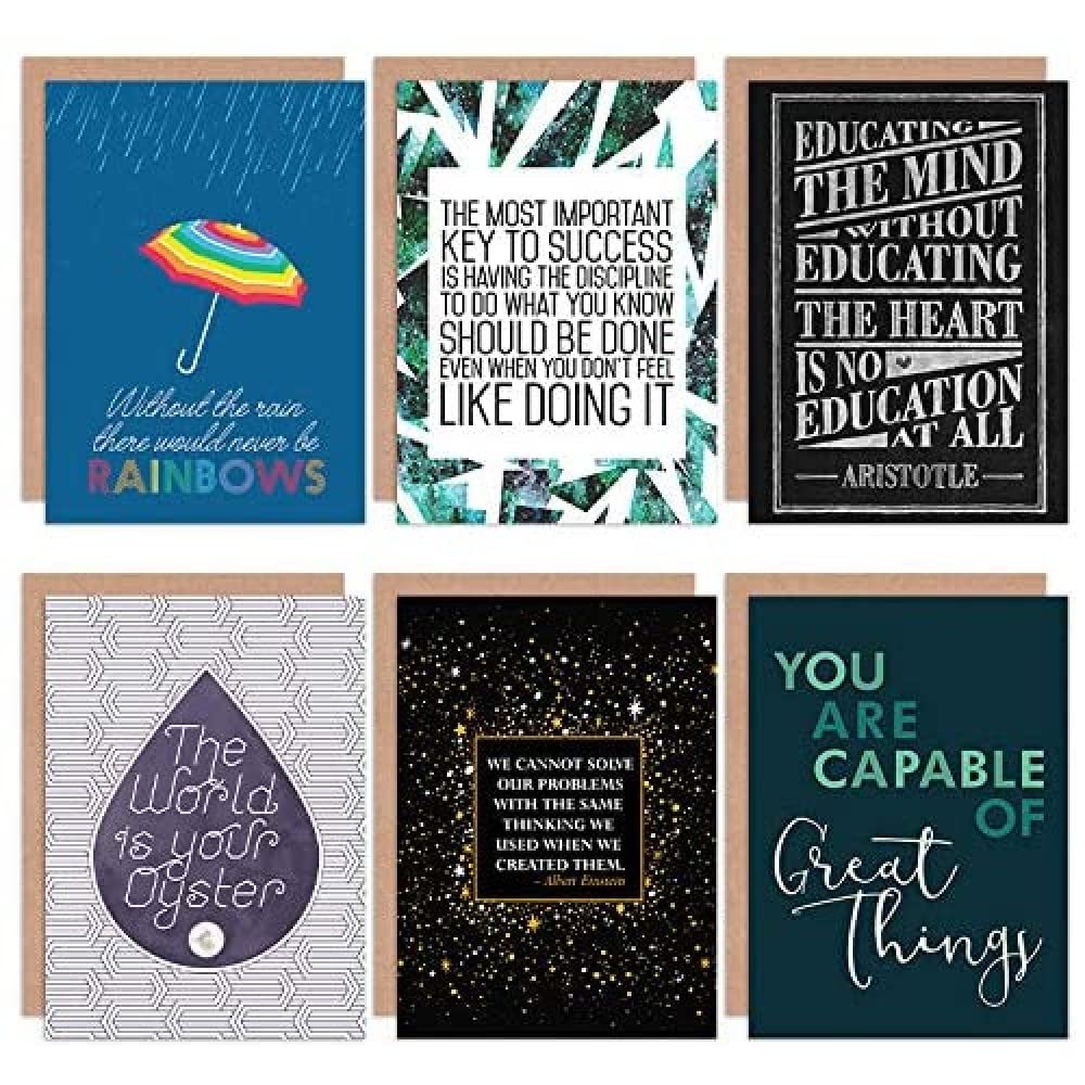 Wee Blue Coo Rainbows Quotes Typography Inspiration Empowerment Great Things All Occasions Various Assorted Blank Greeting Cards With Envelopes Pack of 6