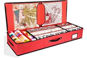 BROSYDA Wrapping Paper Organizer Storage,Christmas Ornament Storage Wrapping Paper Storage Bag Fits Up to 22 Rolls of 40", Gift Wrapping Storage with 2 Interior Pockets to Store Holiday Decor(Red)