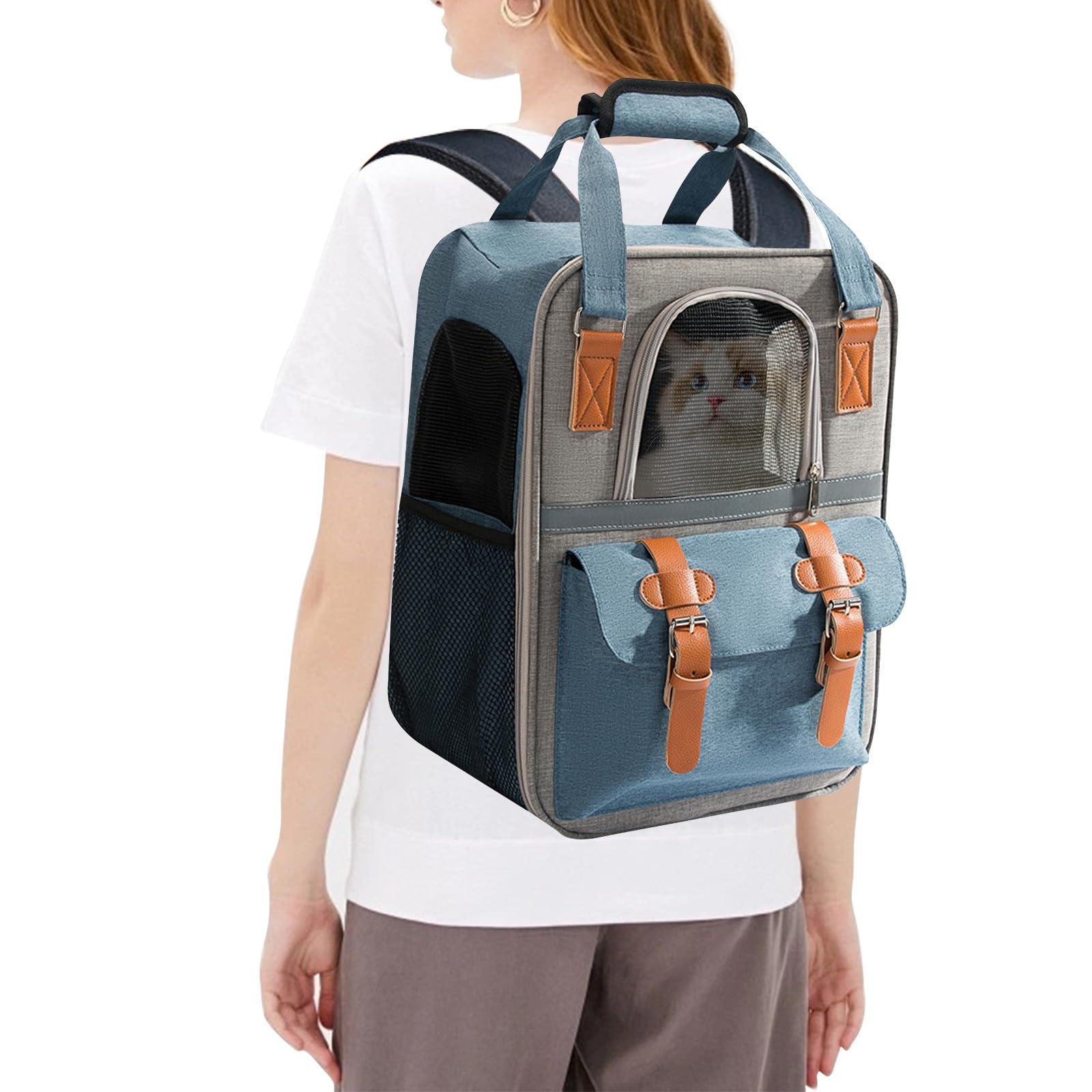 PETCUTE Pet Carrier Backpack,Foldable Cat Backpack Carrier for Cat and Dogs Up to 10kg, Breathable Pet Travel Carriers Backpack with Inner Safety Leash, Removable Mat,Airline Approved