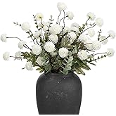 Thiccywoov 30 Pcs Faux Flowers Kiku White Included10 Small Mini Chrysanthemum and 20 Eucalyptus Stems Realistic Artificial Flowers Pom Pom Balls for Room Decor Floral Arrangements Centerpiece